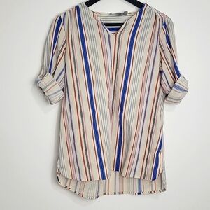 WOMEN'S  FRANSA 100% COTTON ROLL TAB SLEEVES VNECK TOP